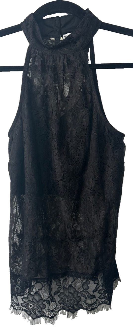Lace halter blouse Walter Baker Size S Black and Brown Nylon Lined Tank D45